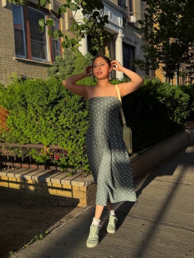 Woman wearing Aerie dress.