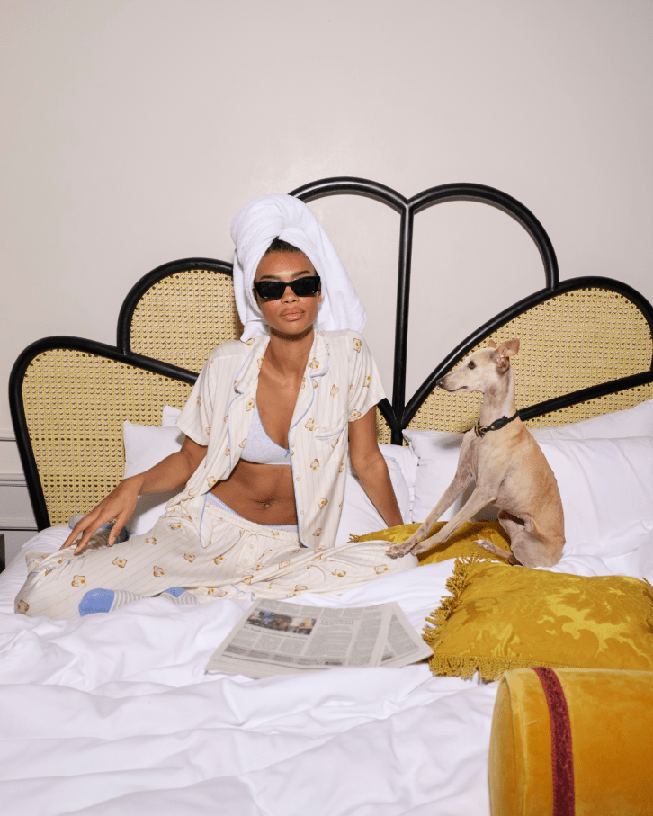 Woman wearing Aerie pajamas.