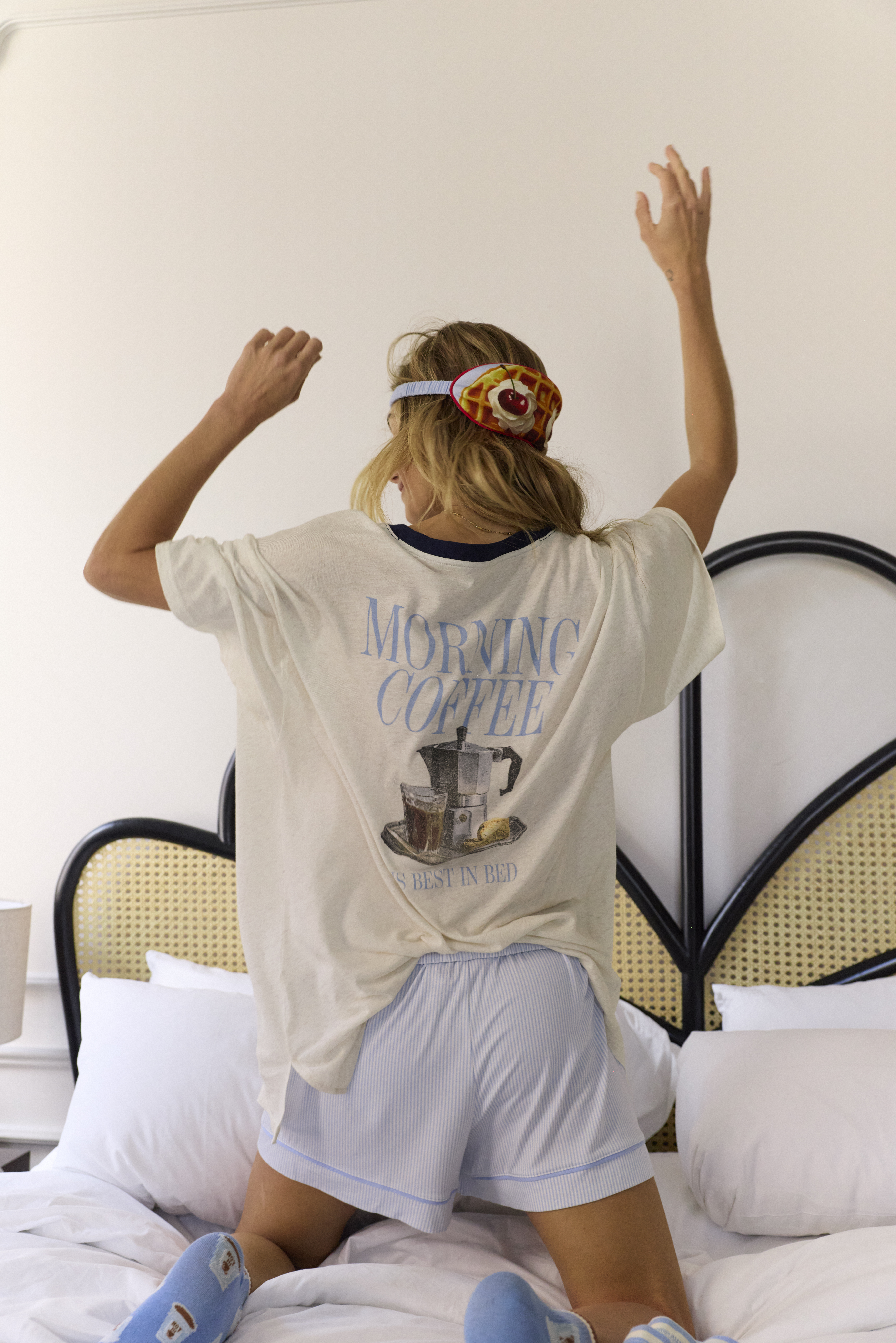 Woman wearing Aerie pajamas.