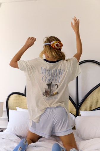 Woman wearing Aerie pajamas.