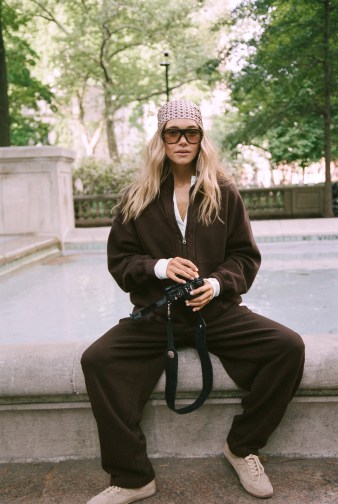 Woman in fall loungewear.